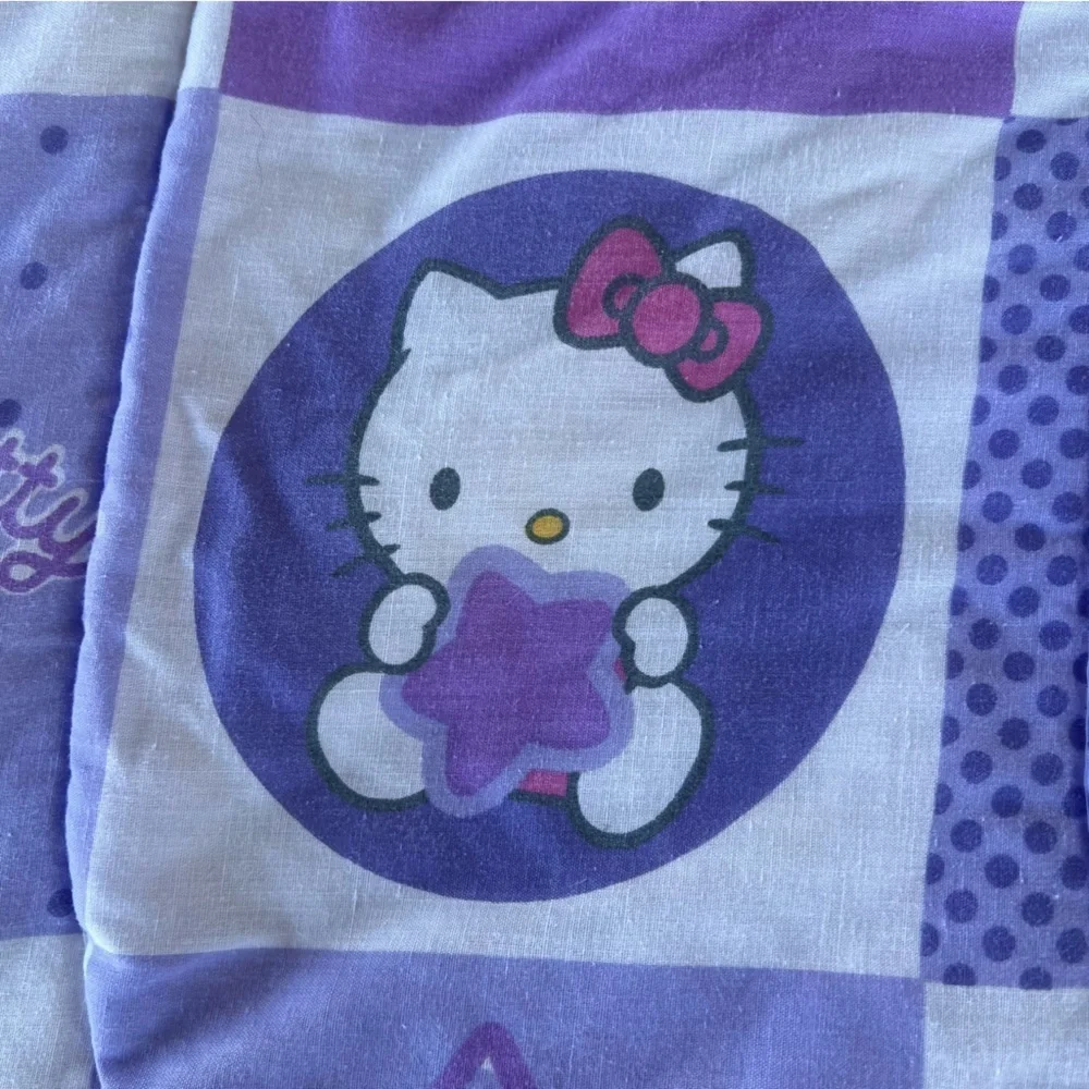 Y2K Sanrio Hello Kitty Checkerboard Patchwork Stripe Reversible Comforter READ